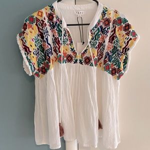 THML embroidered gauzy tassel tie